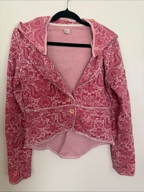 Free People - *vintage* Pink Patterned Hooded Women's Jacket w removable hood